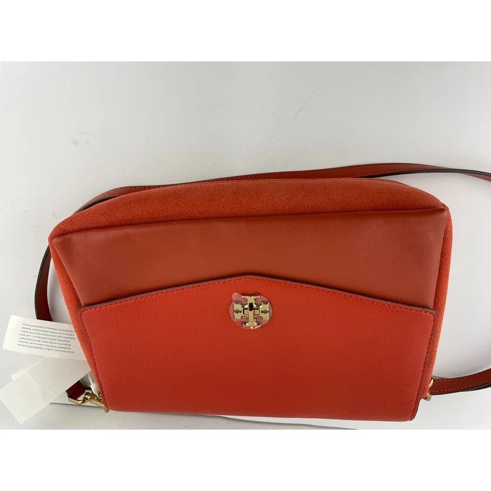 Tory Burch Kira Orange Mixed Material Double Strap Crossbody‎ Shoulder Bag NWT